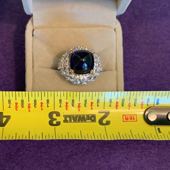Sapphire ring, new, no tags, solid sterling, domed sapphire, white diamonds sz 7 - Picture 11 of 12